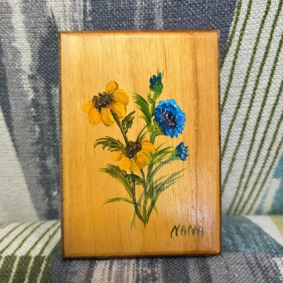 2 x Mini Oil Paintings On Wood Flowers By Nana Lancaster Signed Cottage Core Nat - Picture 4 of 16